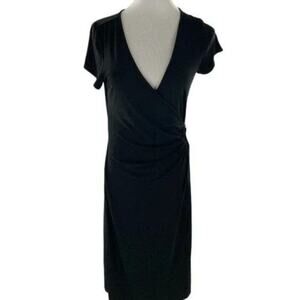Jonathan Martin Women's Black Wrap Ring Waist Short Sleeve V-Neck Dress Size 10
